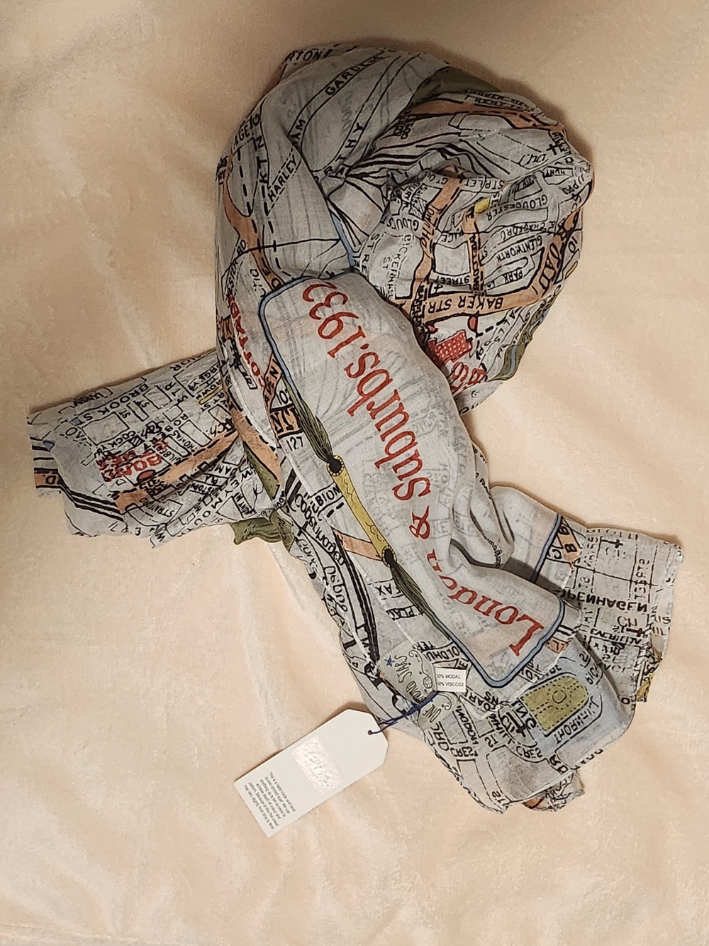 One Hundred Stars London Map Scarf Vintage Style Wrap - Picture 5 of 9